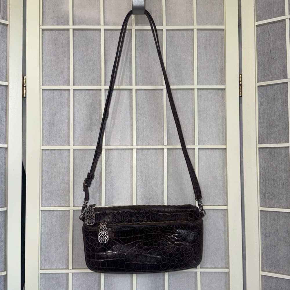 Vintage Y2K 90s Brighton Crocodile Leather Croc Wallet Organizer Crossbody Purse
